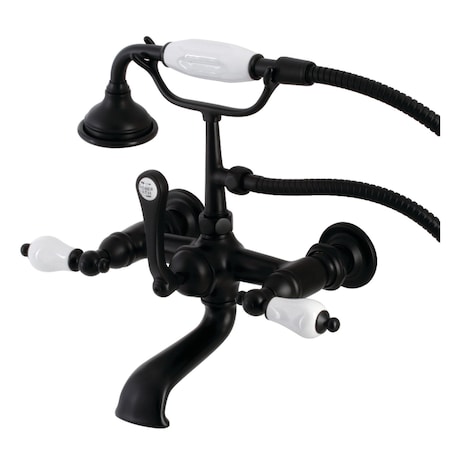 Kingston Brass AE553T0 7-Inch Wall Mount Tub Faucet with Hand Shower, Matte Black AE553T0